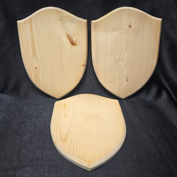 Lot of 3 New Blank Wooden Shield Plaques for Display - Unfinished - Picture 1 of 12